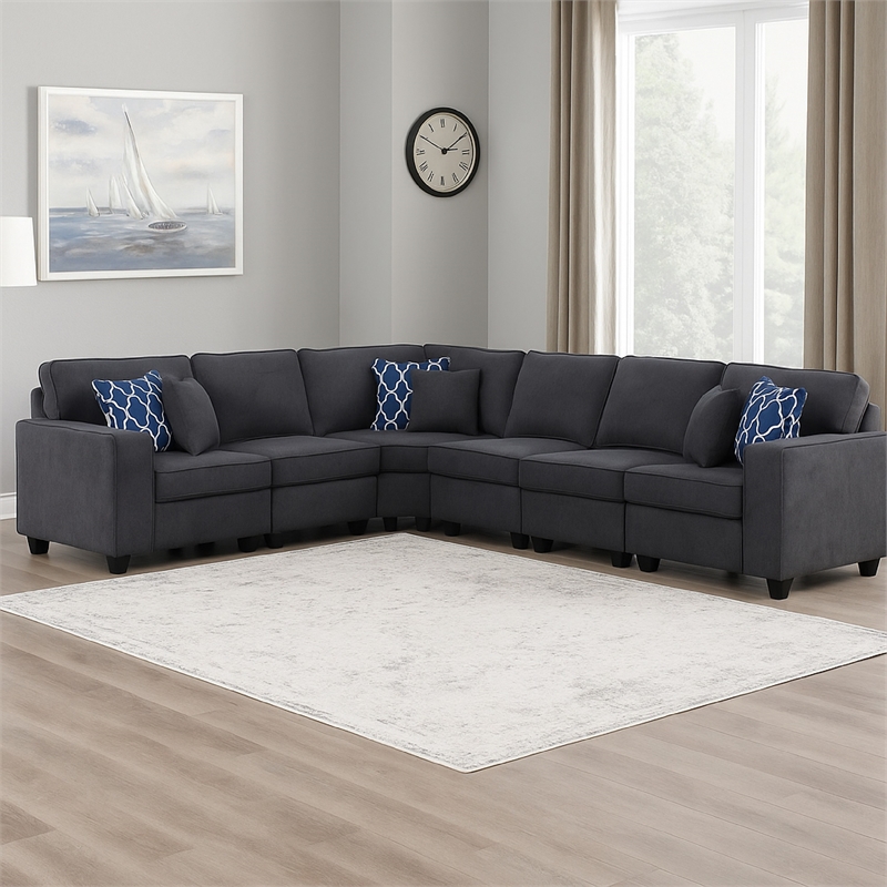 Nid Reversible RAF L Shaped Sectional Sofa- Stone Gray Woven- 125 Inch