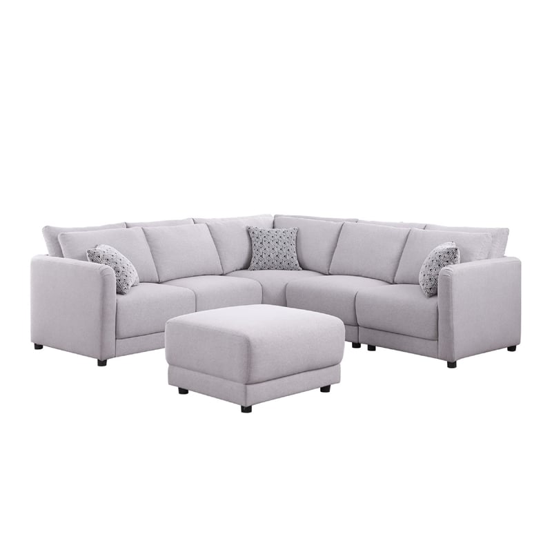 Lane L Shaped Sectional Sofa- Ottoman- 3 Pillows- Light Gray- 95 Inch