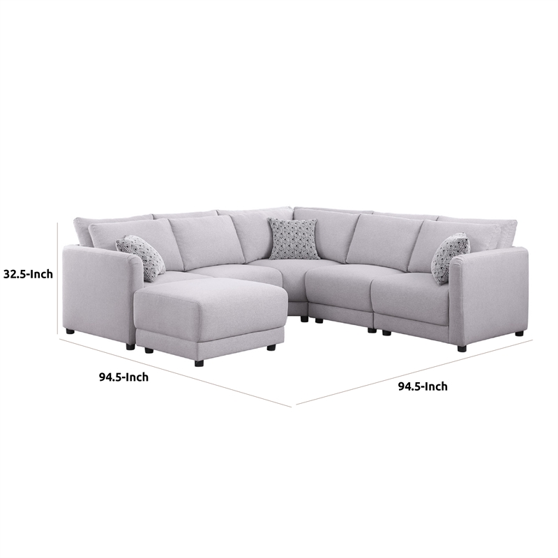 Lane L Shaped Sectional Sofa- Ottoman- 3 Pillows- Light Gray- 95 Inch