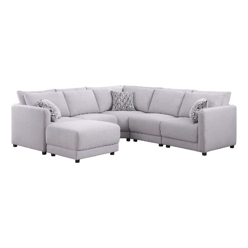 Lane L Shaped Sectional Sofa- Ottoman- 3 Pillows- Light Gray- 95 Inch