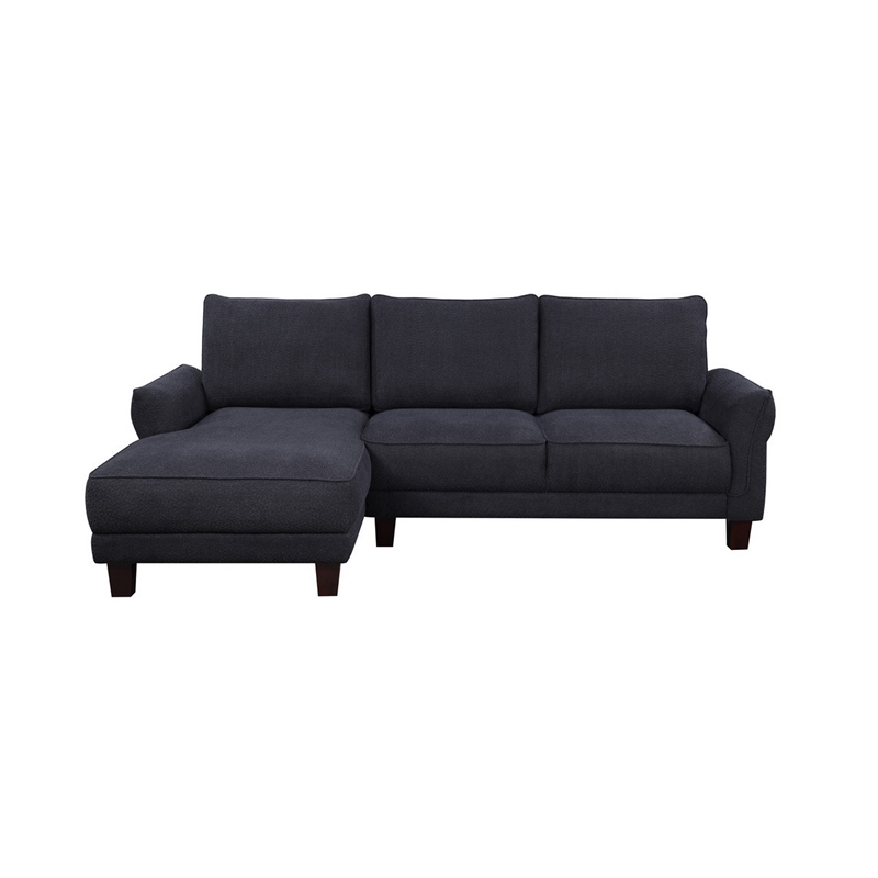 Ele 96 Inch Wide Sectional Sofa with Left Facing Chaise- Black Sherpa- Wood