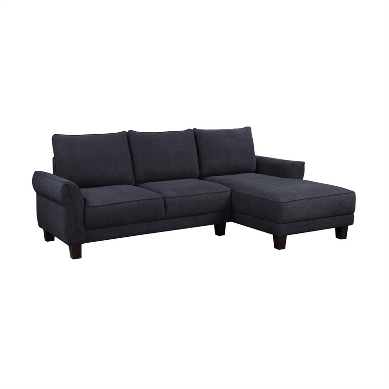 Ele 96 Inch Wide Sectional Sofa with Left Facing Chaise- Black Sherpa- Wood