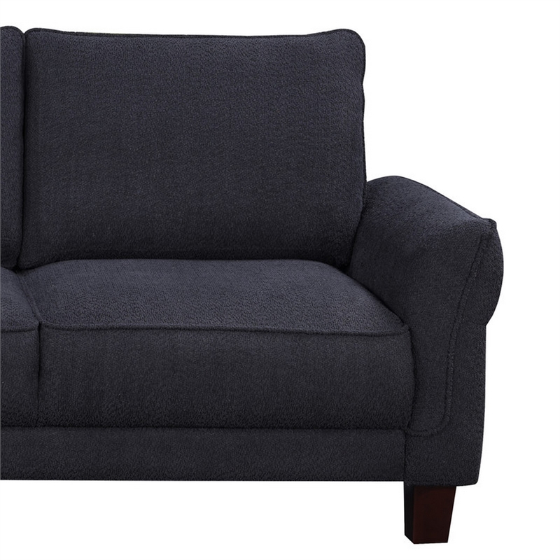 Ele 96 Inch Wide Sectional Sofa with Left Facing Chaise- Black Sherpa- Wood