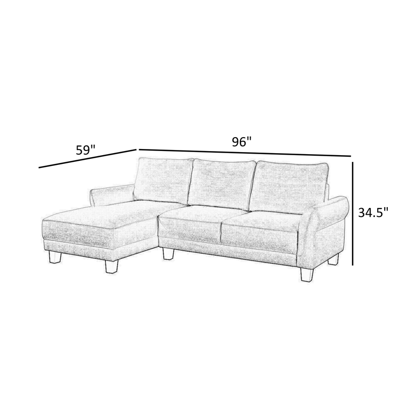 Ele 96 Inch Wide Sectional Sofa with Left Facing Chaise- Black Sherpa- Wood