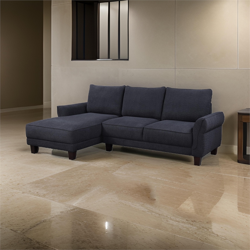 Ele 96 Inch Wide Sectional Sofa with Left Facing Chaise- Black Sherpa- Wood