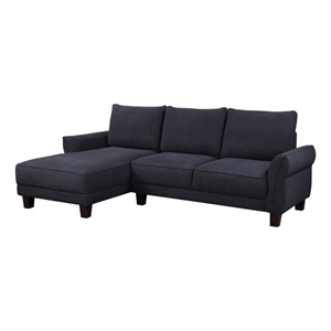 Ele 96 Inch Wide Sectional Sofa with Left Facing Chaise- Black Sherpa- Wood