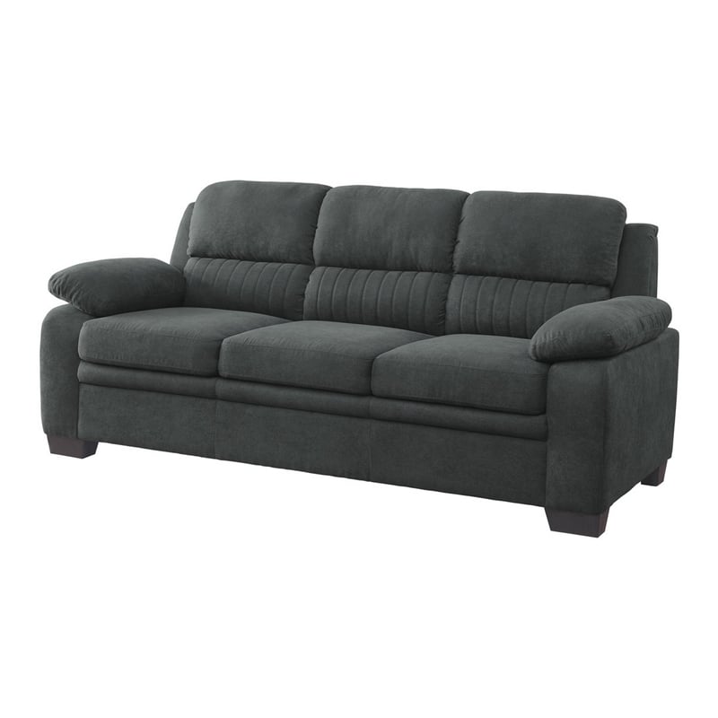 Hugh 80 Inch Sofa- Dark Gray Polyester- Soft Foam Cushioned- Solid Wood