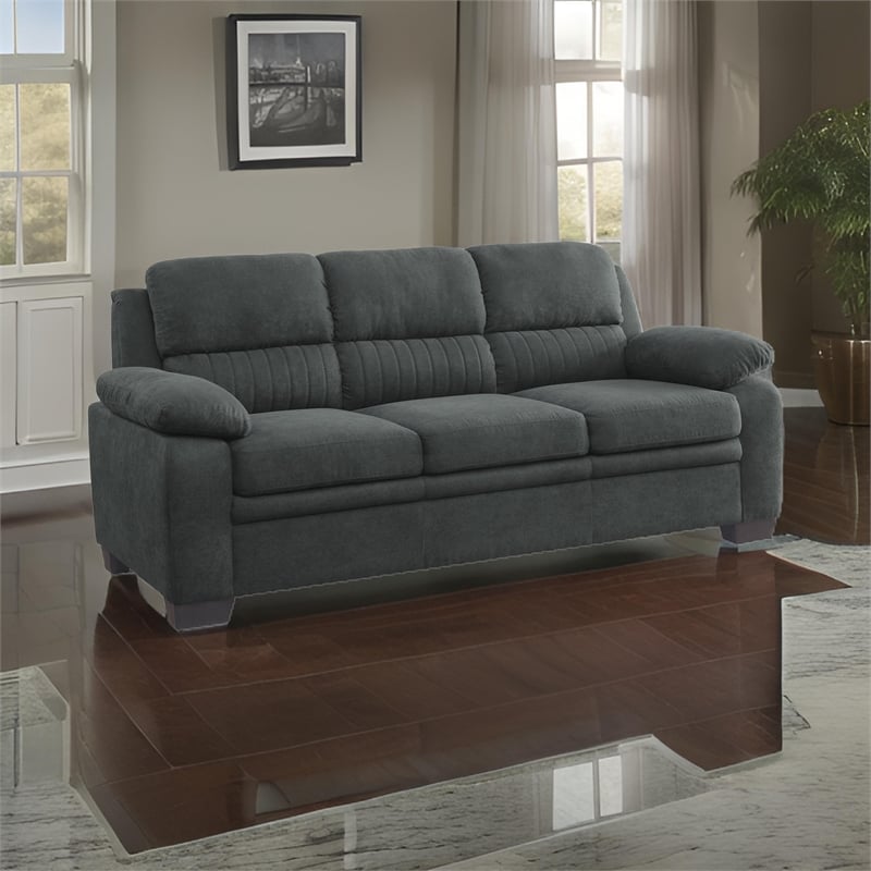 Hugh 80 Inch Sofa- Dark Gray Polyester- Soft Foam Cushioned- Solid Wood