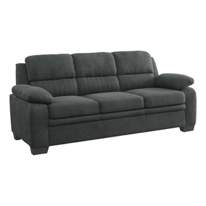 Hugh 80 Inch Sofa- Dark Gray Polyester- Soft Foam Cushioned- Solid Wood