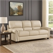 Kia 84 Inch Sofa- Cream Top Grain and Faux Leather- Brown Solid Wood