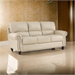 Kia 84 Inch Sofa- Cream Top Grain and Faux Leather- Brown Solid Wood