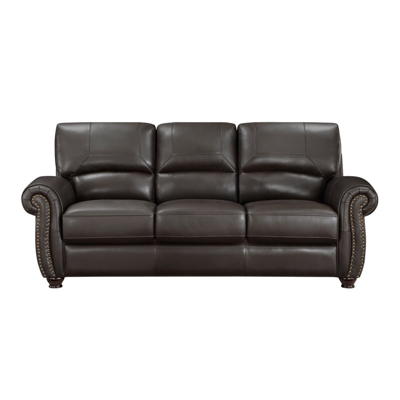 Kia 84 Inch Sofa- Dark Brown Top Grain and Faux Leather- Solid Wood