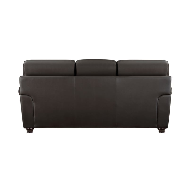Kia 84 Inch Sofa- Dark Brown Top Grain and Faux Leather- Solid Wood