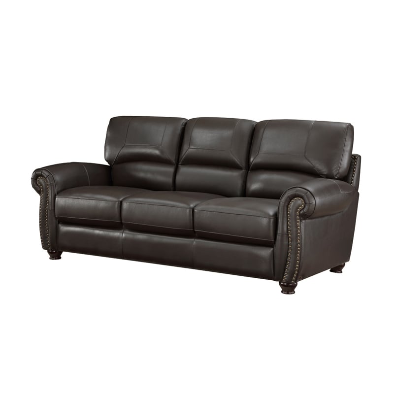 Kia 84 Inch Sofa- Dark Brown Top Grain and Faux Leather- Solid Wood