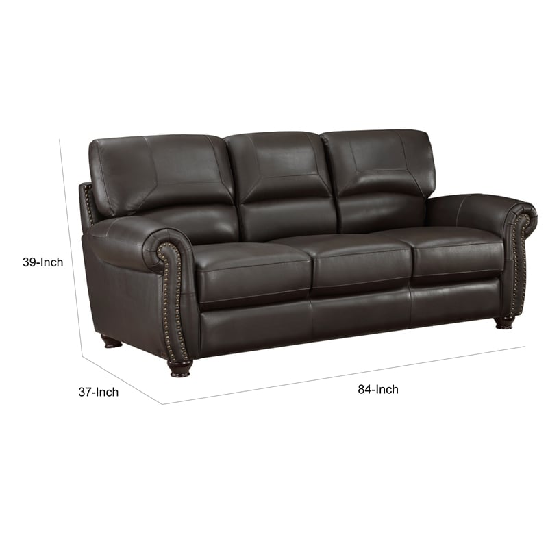 Kia 84 Inch Sofa- Dark Brown Top Grain and Faux Leather- Solid Wood