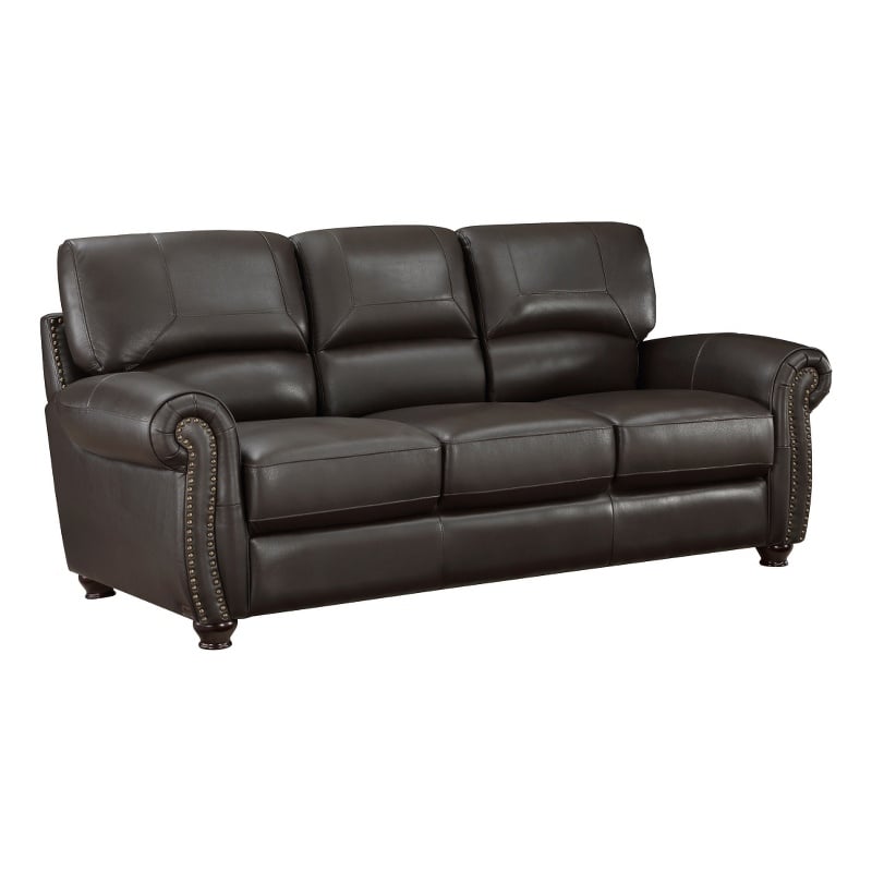 Kia 84 Inch Sofa- Dark Brown Top Grain and Faux Leather- Solid Wood
