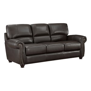 Kia 84 Inch Sofa- Dark Brown Top Grain and Faux Leather- Solid Wood