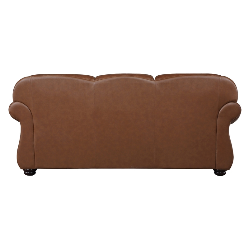 Boro 85 Inch Sofa- Rich Brown Top Grain and Faux Leather- Solid Wood