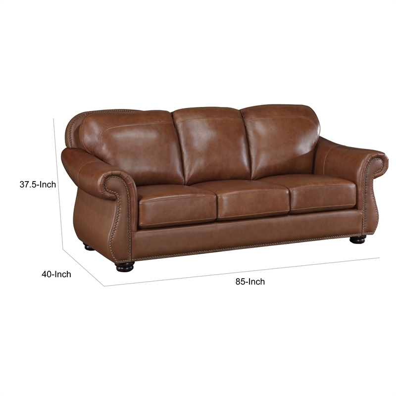 Boro 85 Inch Sofa- Rich Brown Top Grain and Faux Leather- Solid Wood