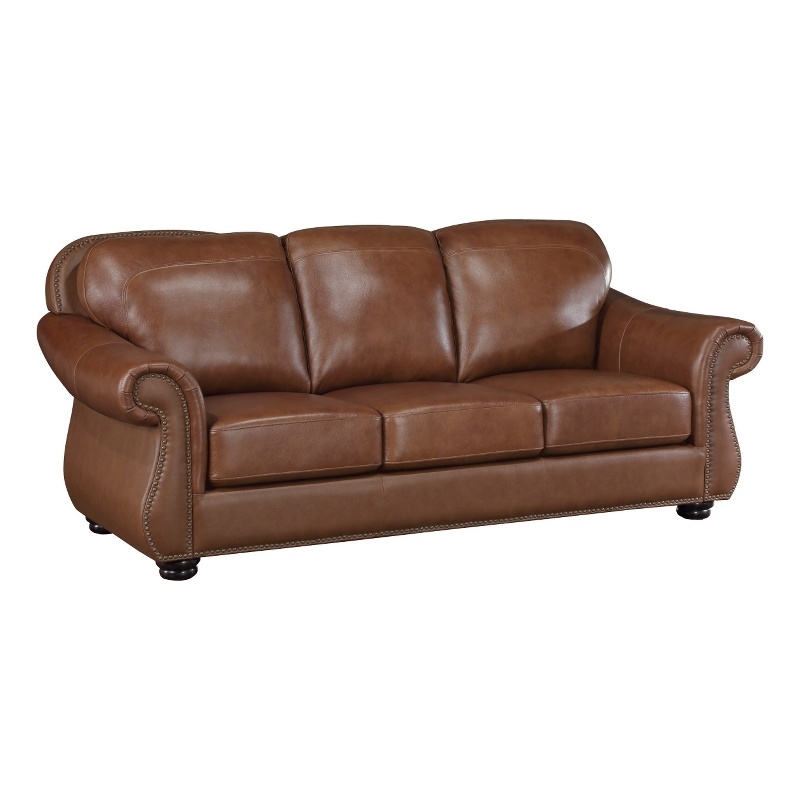 Boro 85 Inch Sofa- Rich Brown Top Grain and Faux Leather- Solid Wood