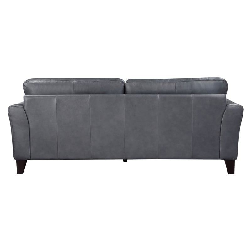 Lisa 88 Inch Sofa- Gray Top Grain and Split Leather- Brown Solid Wood