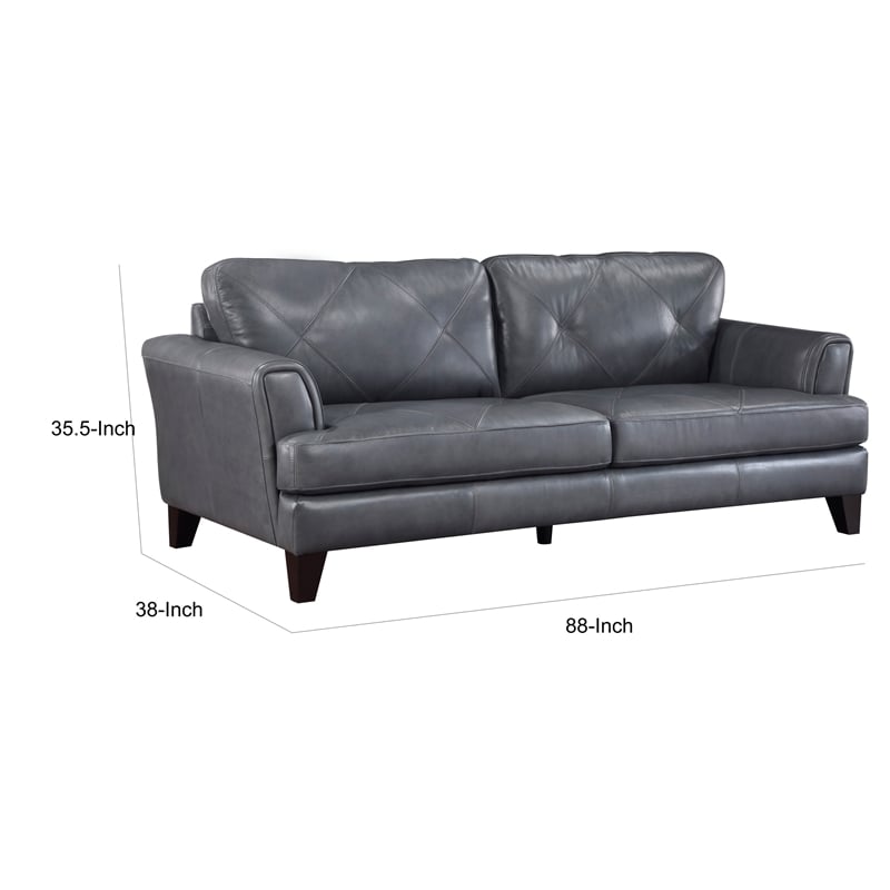 Lisa 88 Inch Sofa- Gray Top Grain and Split Leather- Brown Solid Wood