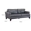 Lisa 88 Inch Sofa- Gray Top Grain and Split Leather- Brown Solid Wood