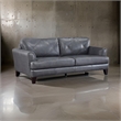 Lisa 88 Inch Sofa- Gray Top Grain and Split Leather- Brown Solid Wood