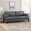 Lisa 88 Inch Sofa- Gray Top Grain and Split Leather- Brown Solid Wood