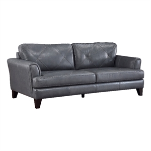 Lisa 88 Inch Sofa- Gray Top Grain and Split Leather- Brown Solid Wood