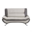 Elle 64 Inch Loveseat- Beige- Gray Faux Leather- Metal Legs- Solid Wood