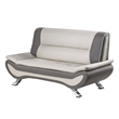 Elle 64 Inch Loveseat- Beige- Gray Faux Leather- Metal Legs- Solid Wood
