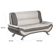 Elle 64 Inch Loveseat- Beige- Gray Faux Leather- Metal Legs- Solid Wood