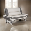 Elle 64 Inch Loveseat- Beige- Gray Faux Leather- Metal Legs- Solid Wood