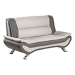Elle 64 Inch Loveseat- Beige- Gray Faux Leather- Metal Legs- Solid Wood