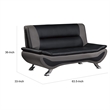 Elle 64 Inch Loveseat- Black- Gray Faux Leather- Metal Legs- Solid Wood