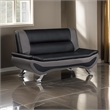 Elle 64 Inch Loveseat- Black- Gray Faux Leather- Metal Legs- Solid Wood