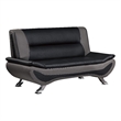 Elle 64 Inch Loveseat- Black- Gray Faux Leather- Metal Legs- Solid Wood
