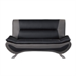 Elle 64 Inch Loveseat- Black- Gray Faux Leather- Metal Legs- Solid Wood