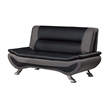 Elle 64 Inch Loveseat- Black- Gray Faux Leather- Metal Legs- Solid Wood