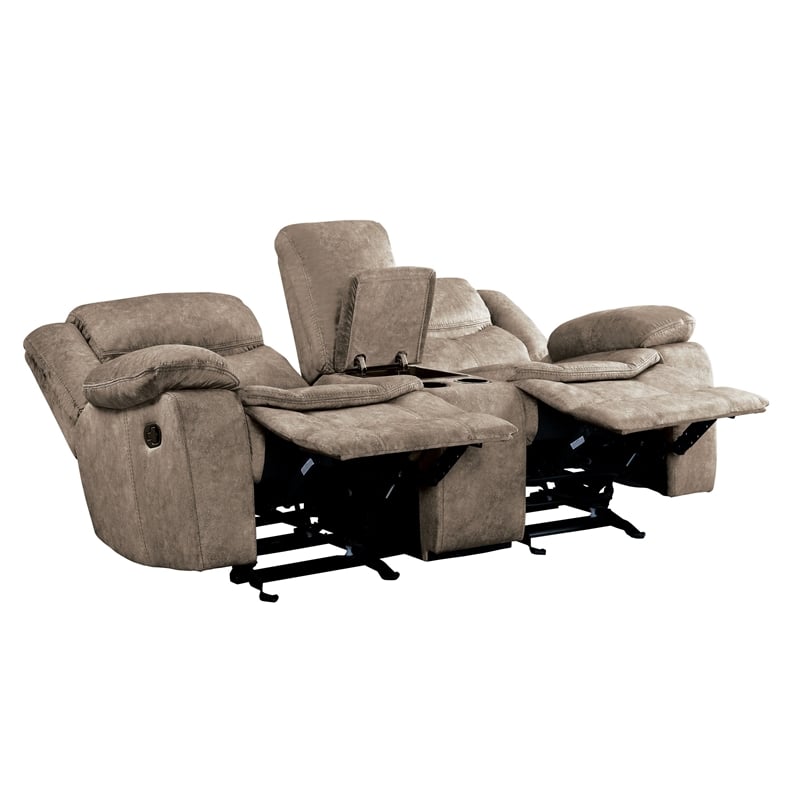 Joe 79 Inch Manual Dual Glider Recliner Loveseat- Console- Brown Microfiber