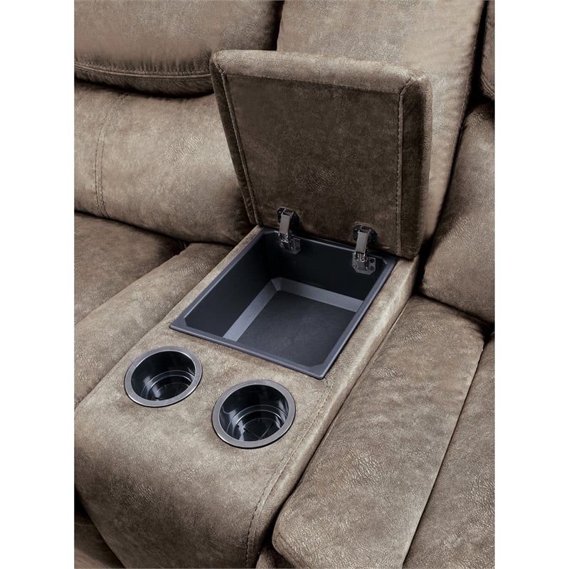 Joe 79 Inch Manual Dual Glider Recliner Loveseat- Console- Brown Microfiber