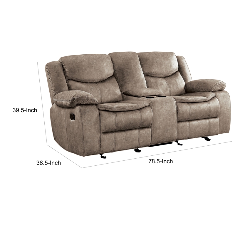 Joe 79 Inch Manual Dual Glider Recliner Loveseat- Console- Brown Microfiber