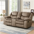 Joe 79 Inch Manual Dual Glider Recliner Loveseat- Console- Brown Microfiber
