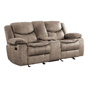 Joe 79 Inch Manual Dual Glider Recliner Loveseat- Console- Brown Microfiber