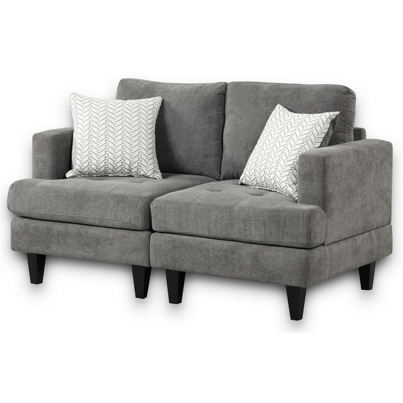 Lae 57 Inch Loveseat with 2 Throw Pillows- Tufted- Gray Chenille Upholstery