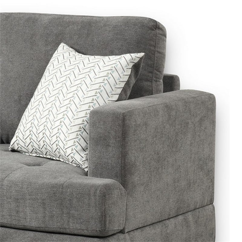 Lae 57 Inch Loveseat with 2 Throw Pillows- Tufted- Gray Chenille Upholstery