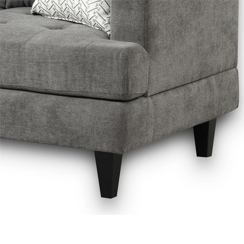 Lae 57 Inch Loveseat with 2 Throw Pillows- Tufted- Gray Chenille Upholstery