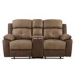 Emma 73 Inch Double Manual Recliner Loveseat- Brown Microfiber- Solid Wood