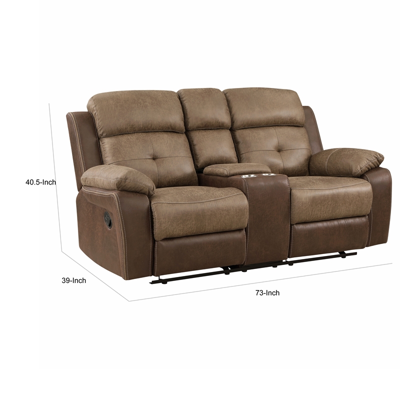 Emma 73 Inch Double Manual Recliner Loveseat- Brown Microfiber- Solid Wood
